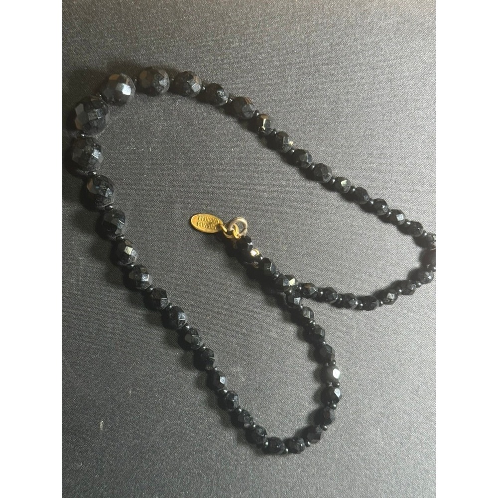 Vintage Miriam Haskell Black Faceted Glass Bead Graduated Necklace 16in